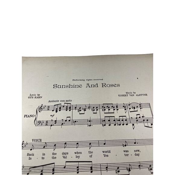 1913 Sunshine and Roses Sheet Music Egbert Van Alstyne Gus Kahn - Picture 3 of 11
